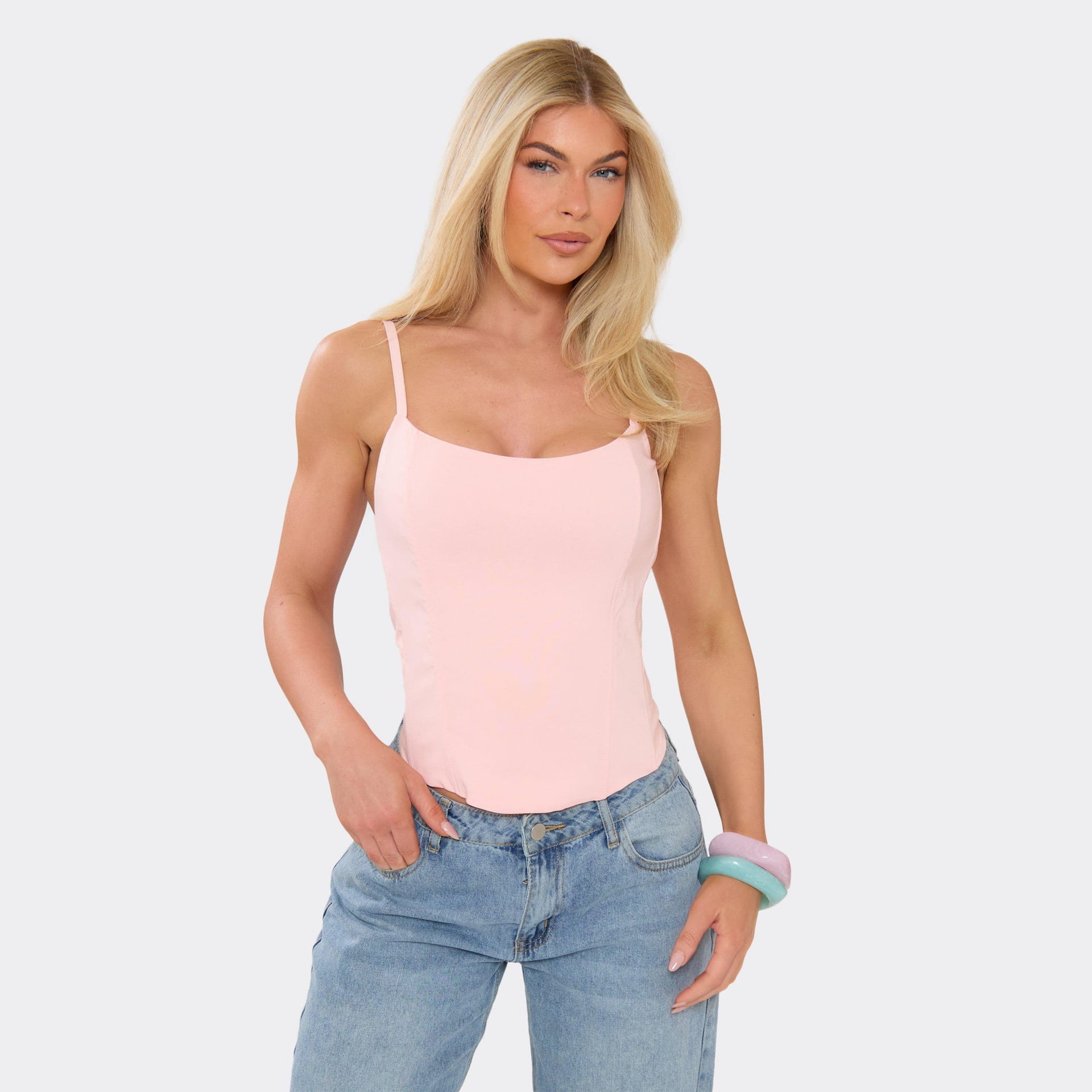 EGO Baby Pink Stretch Woven Strappy Corset Top