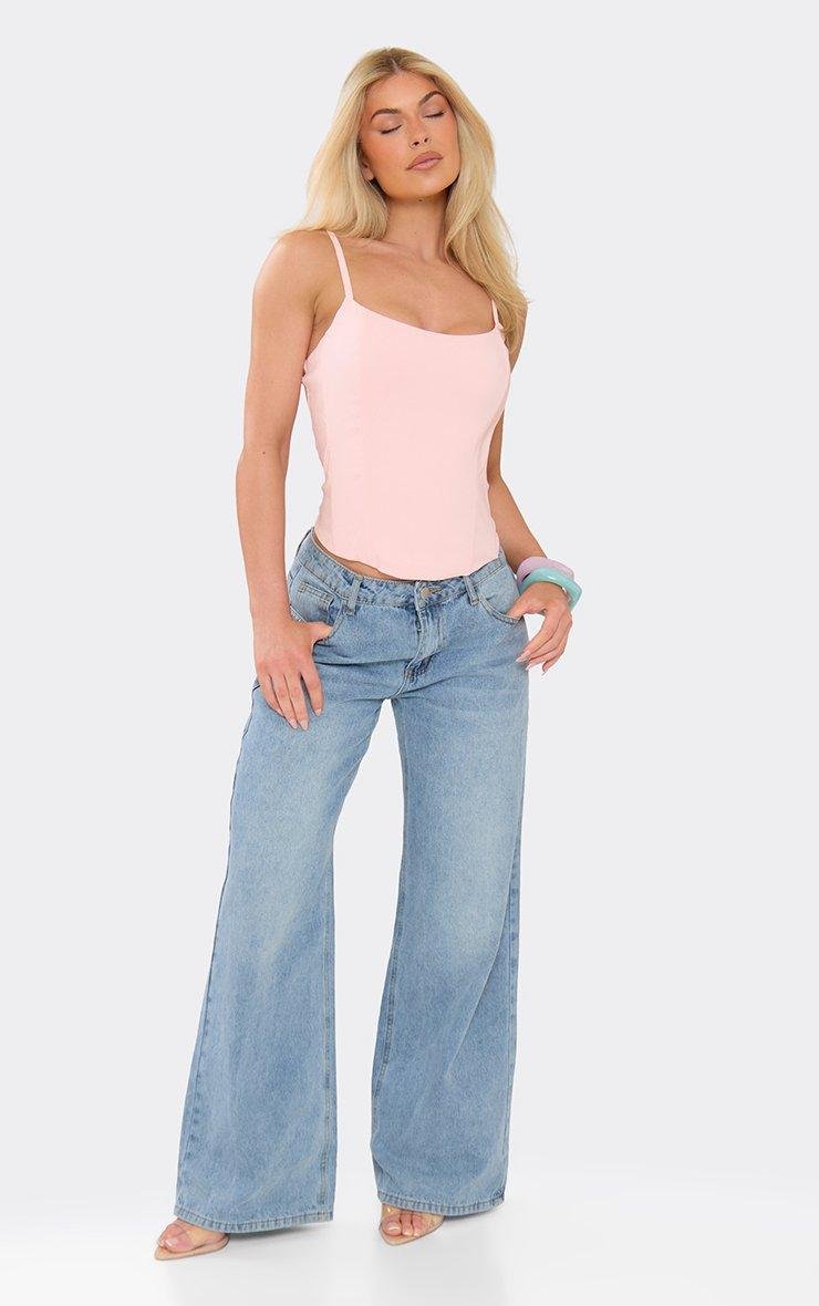 EGO Strappy Longline Corset Top In Baby Pink Stretch Woven, Women's Size UK 6 - 2