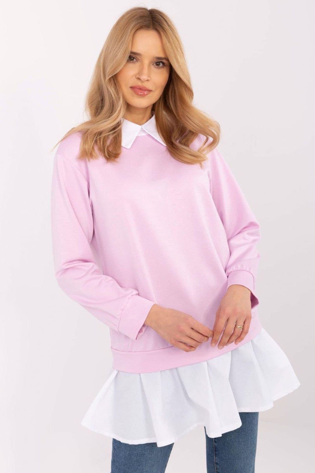 Love Lace Love Lace Women's Classic Collar Viscose Cotton Blouse Shirt Insert in Baby Pink