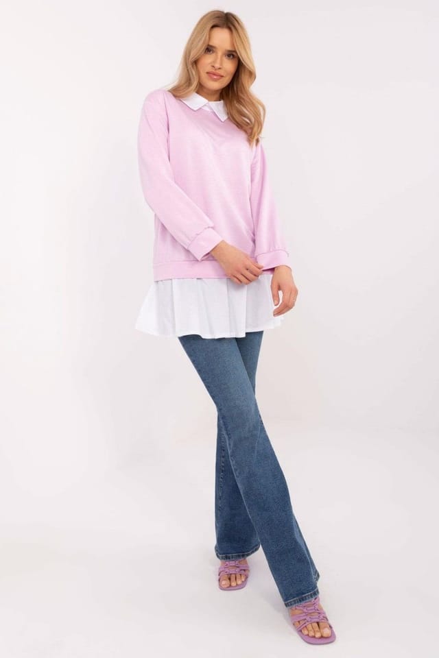 Love Lace Love Lace Women's Classic Collar Viscose Cotton Blouse Shirt Insert in Baby Pink - 2