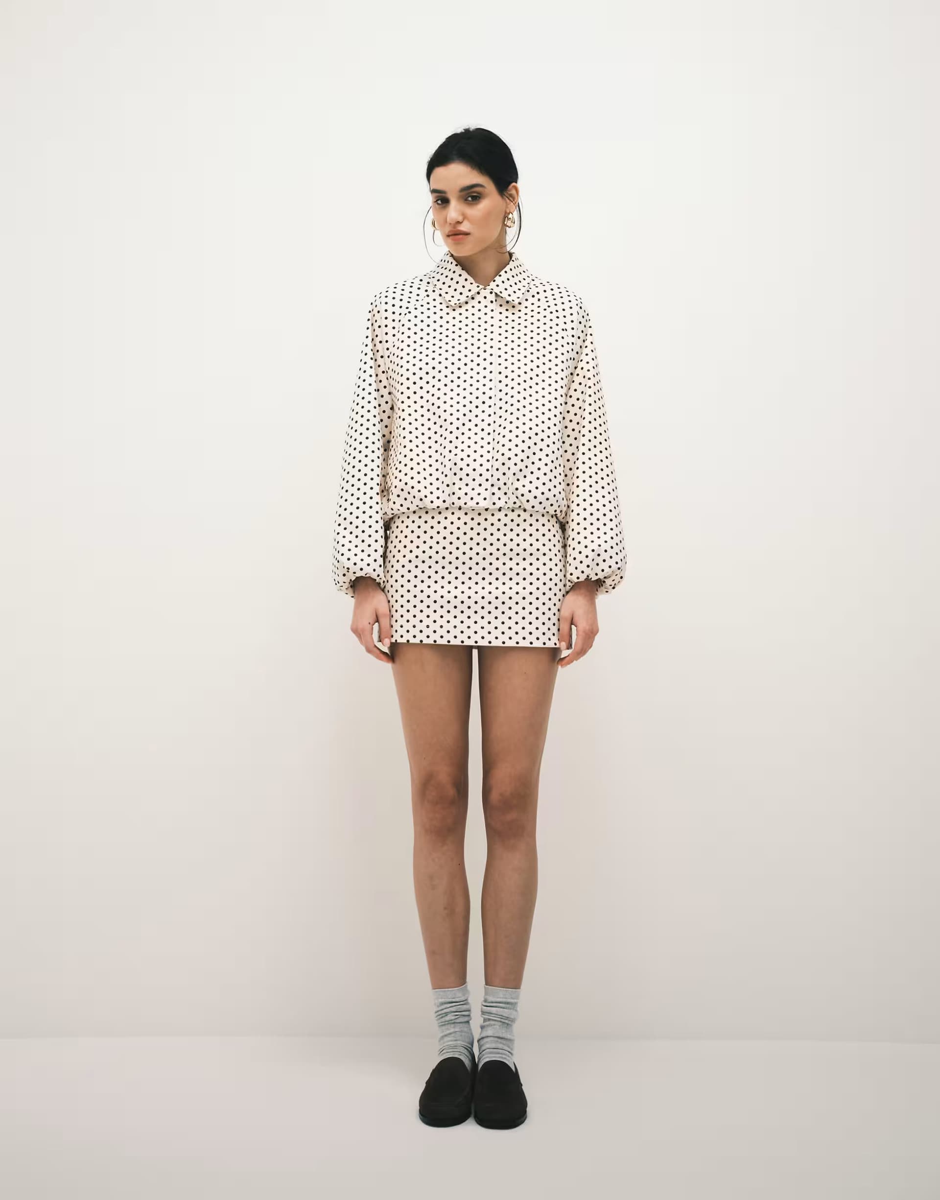 ASOS Kaiia exclusive technical pelmet mini skirt co-ord in cream and black polka dot