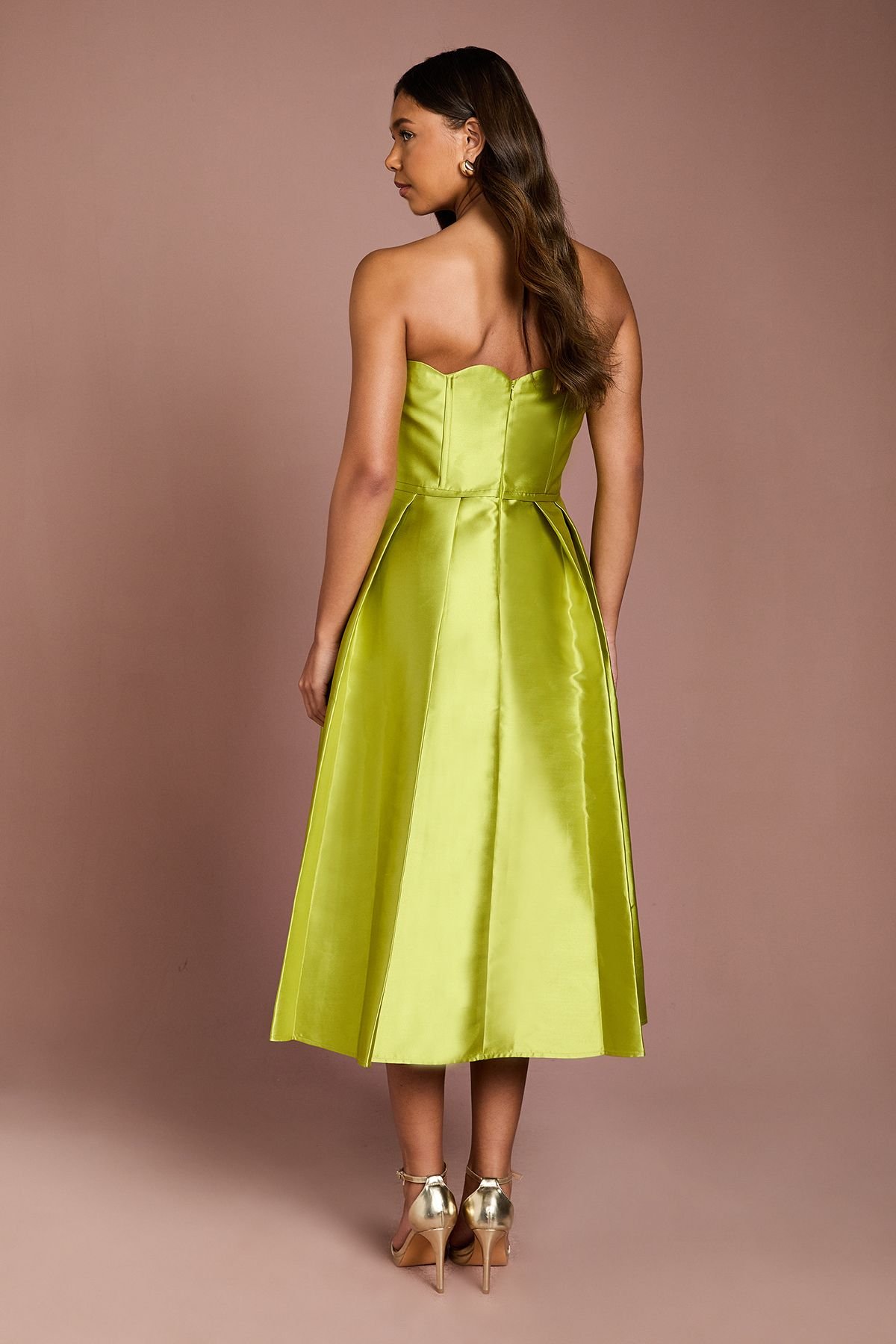 Coast Coast Women's Scalloped Strapless Midi Dress in Chartreuse - 3