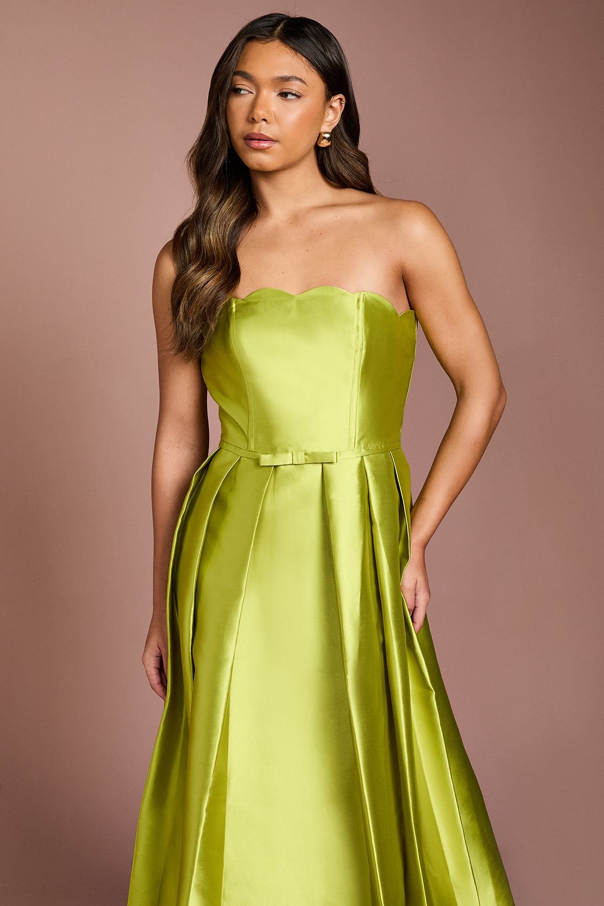Coast Coast Women's Scalloped Strapless Midi Dress in Chartreuse - 4