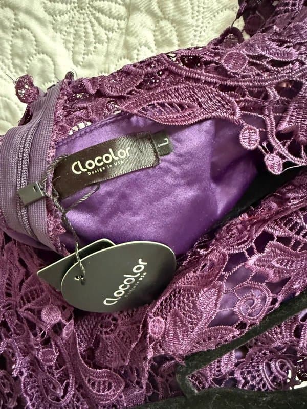 Clocolor Elegant Purple Lace Bodycon Midi Dress – Clocolor (New with Tags)