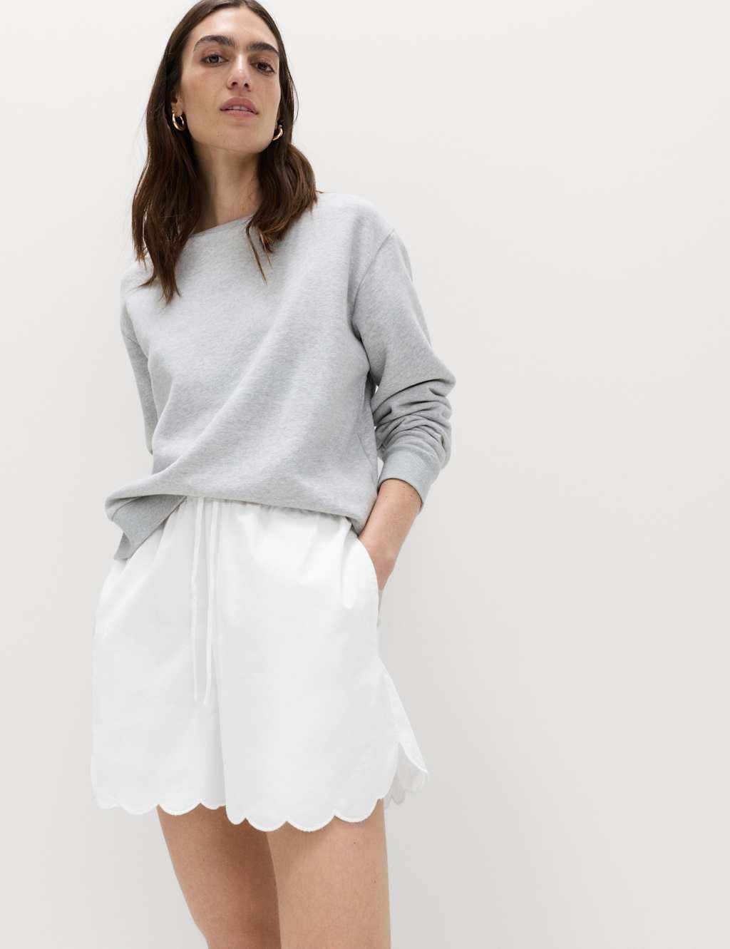 Marks & Spencer M&S Pure Cotton Scallop Hem Shorts White