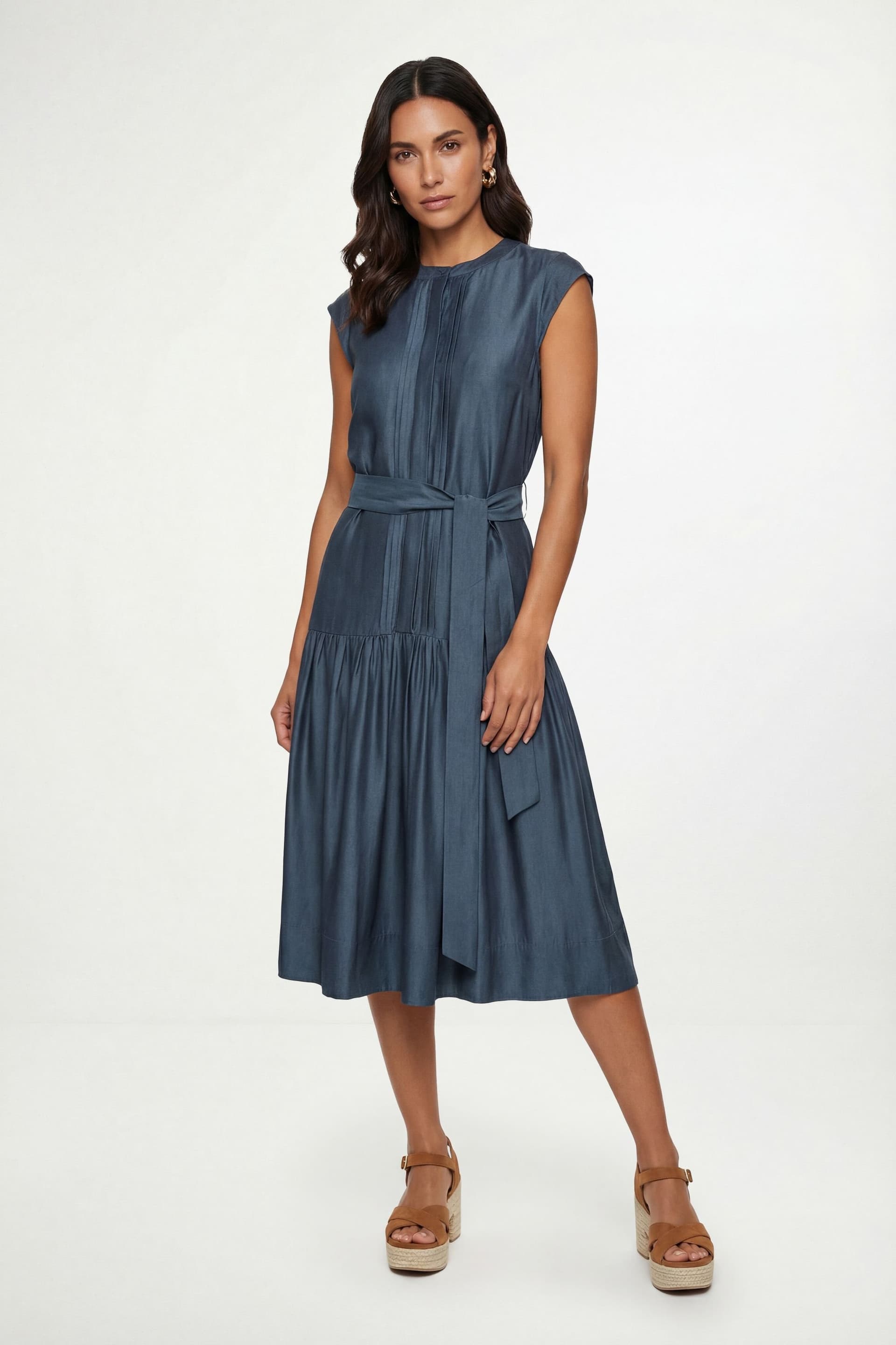 Wallis Wallis Women's Petite Denim Look Drop Waist Midi Dress in Indigo