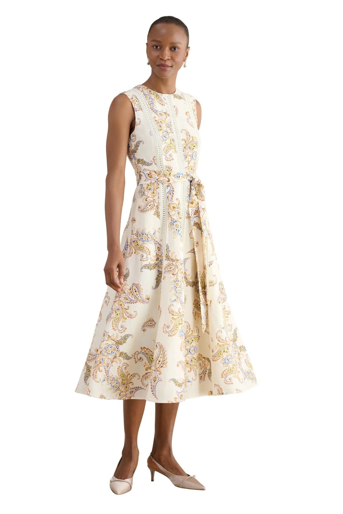 Hobbs London Hobbs London Women's Uma Linen Blend Midi Dress in Cream