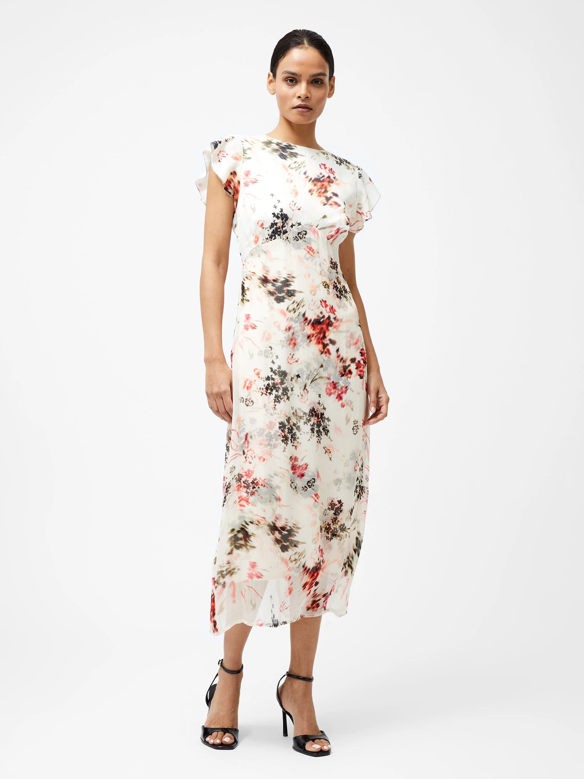 French Connection Candice Satin Georgette Overlay Dress Cream Multi