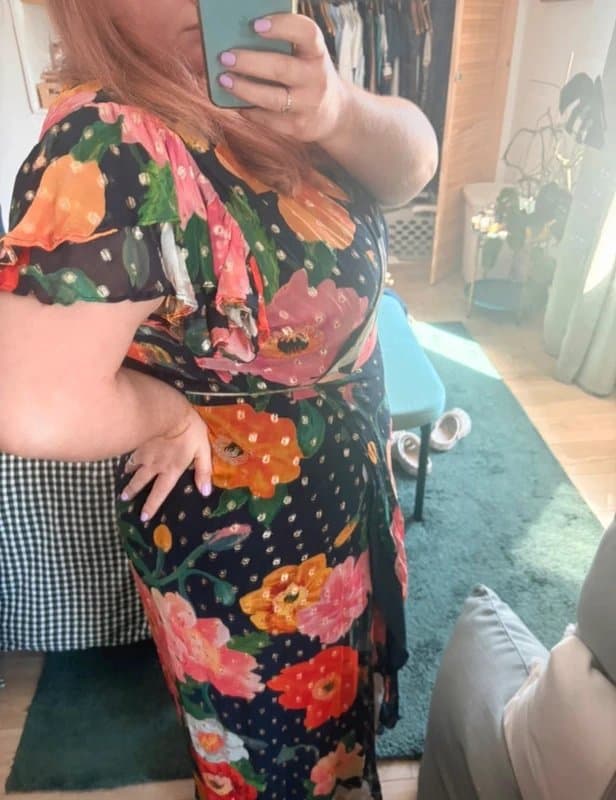 Hope & Ivy Hope & Ivy The Marlene Floral Wrap Midi Dress Navy Pink Orange Size 24