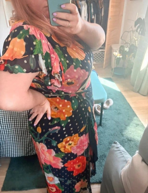 Hope & Ivy Hope & Ivy The Marlene Floral Wrap Midi Dress Navy Pink Orange Size 24 - 1