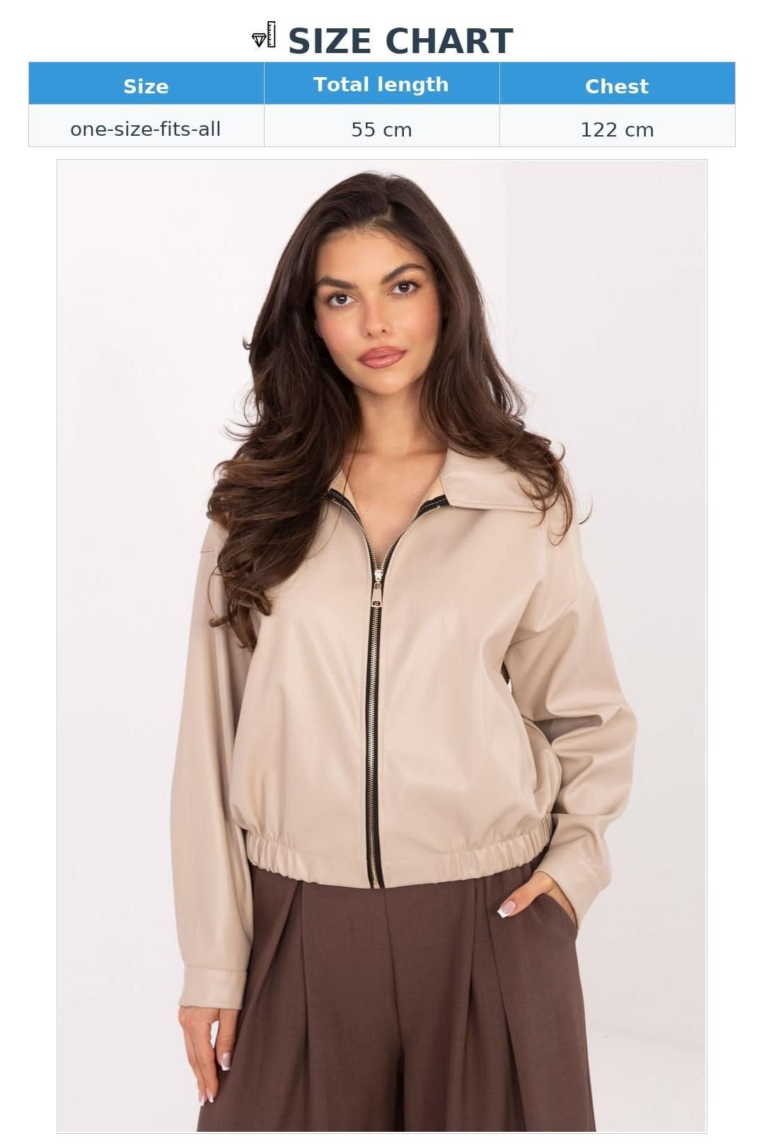 Love Lace Love Lace Women's Short Casual Leather Zip Jacket with Wide Collar in Beige - 4