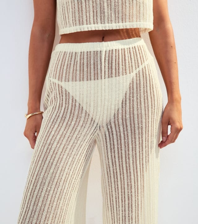 New Look Women's Cream Ladder Stitch Beach Trousers New Look - 2