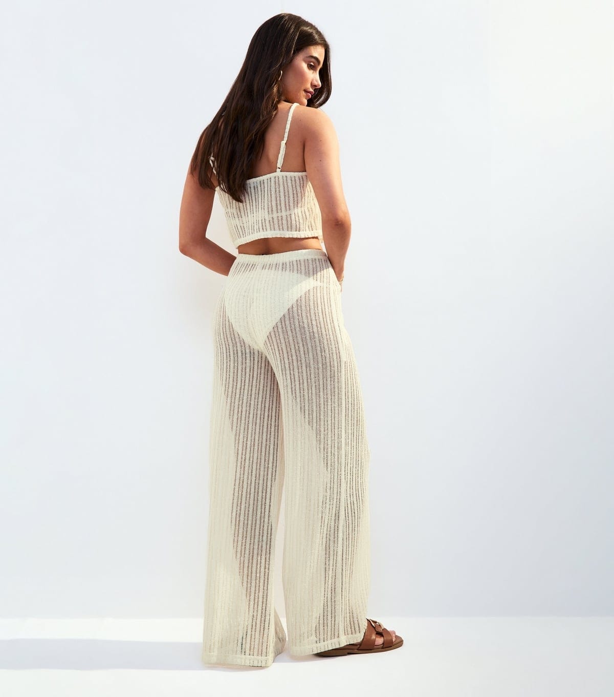 New Look Women's Cream Ladder Stitch Beach Trousers New Look - 4