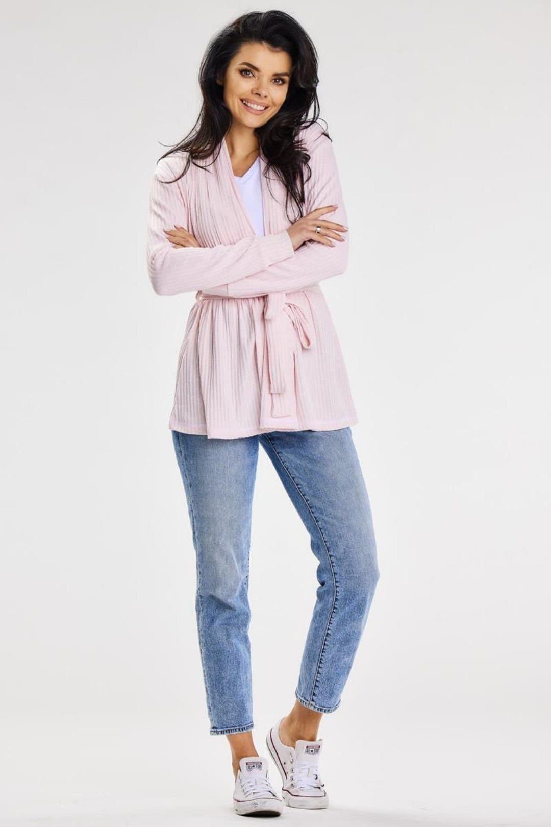 Love Lace Love Lace Women's Awama Belted Shawl Collar Loose Cardigan in Pink