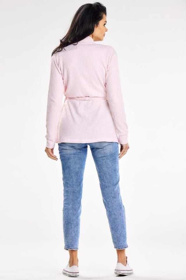 Love Lace Love Lace Women's Awama Belted Shawl Collar Loose Cardigan in Pink - 3