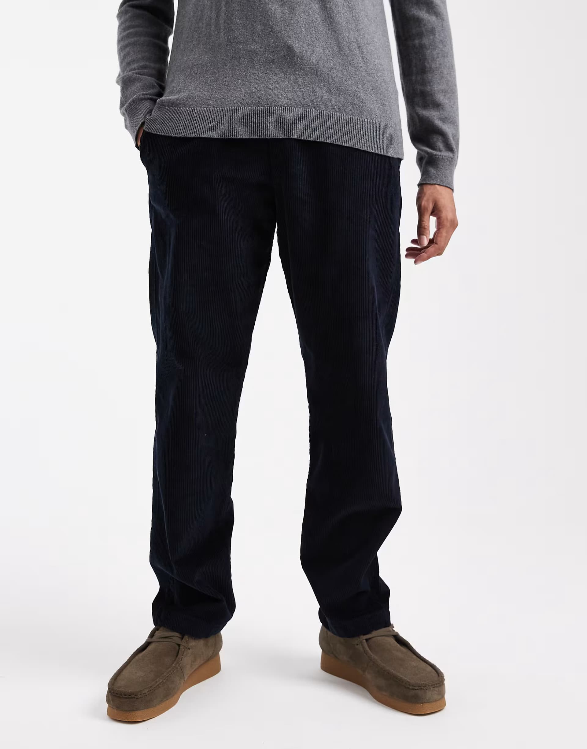 ASOS Jack & Jones Kane relaxed drawstring waist cord trousers in navy