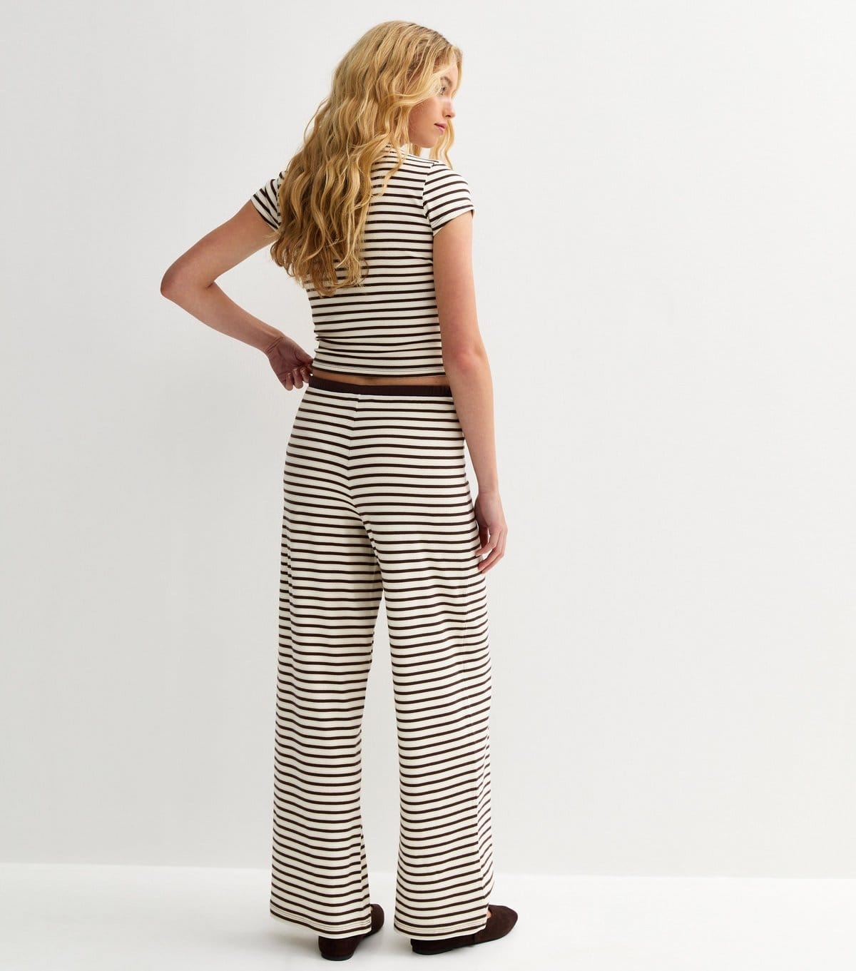 New Look Women's Brown Striped Drawstring Wide Leg Trousers New Look - 4