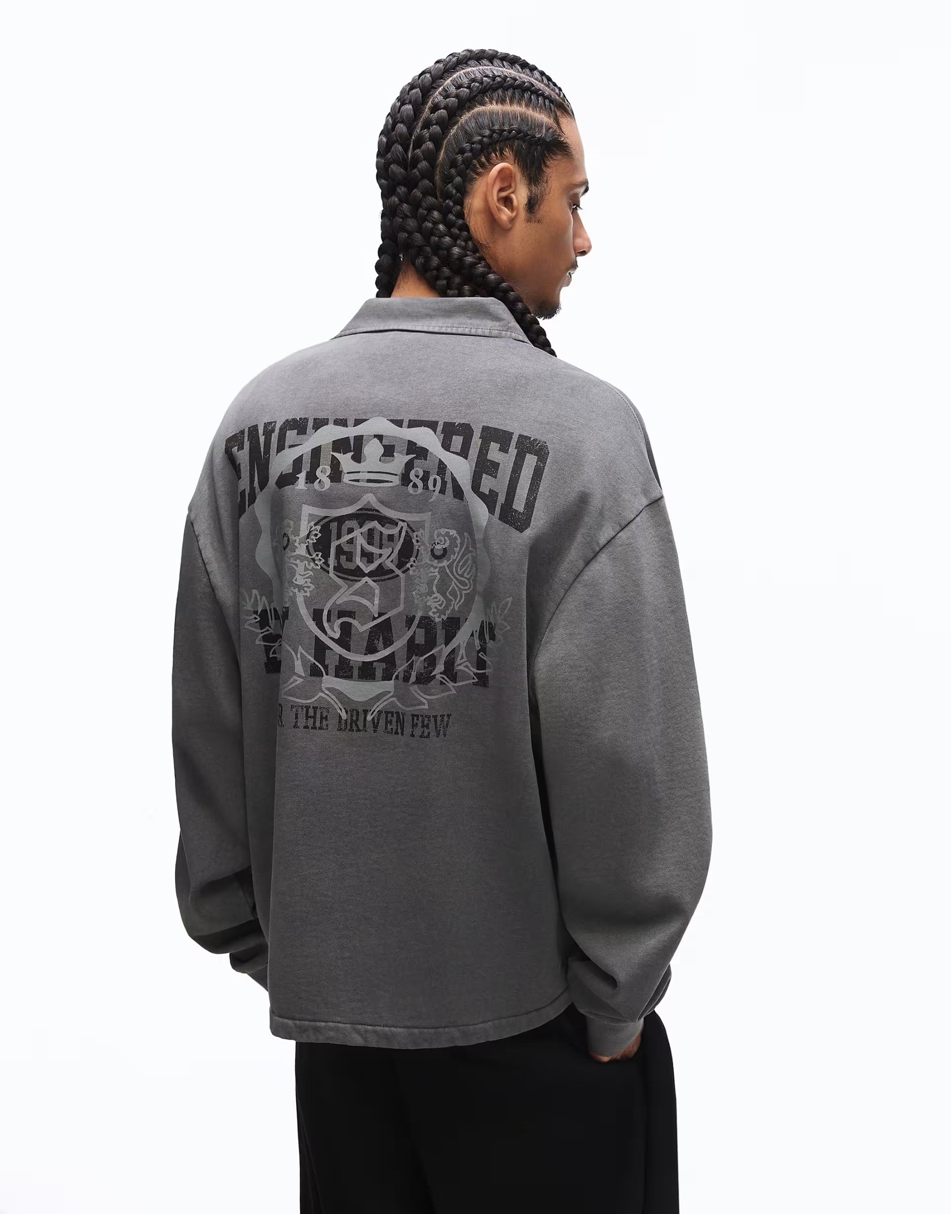 ASOS Bershka Printed polo collar jumper in black - 1