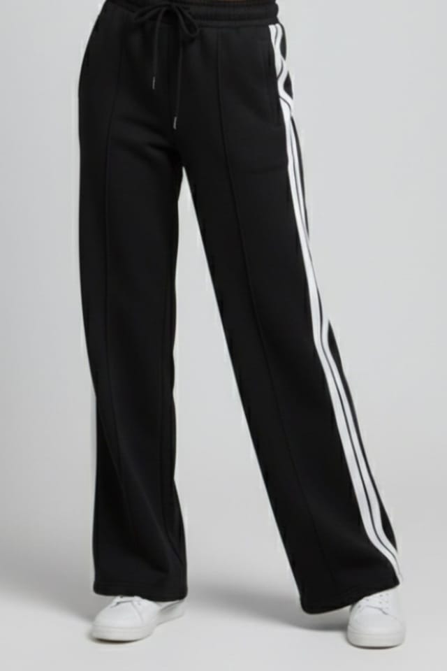 STYLEWISE STYLEWISE Women's Stripe Zip-Up Tracktop & Jogger Set - Striped - Wide Leg - Tracksuit in Black - 3