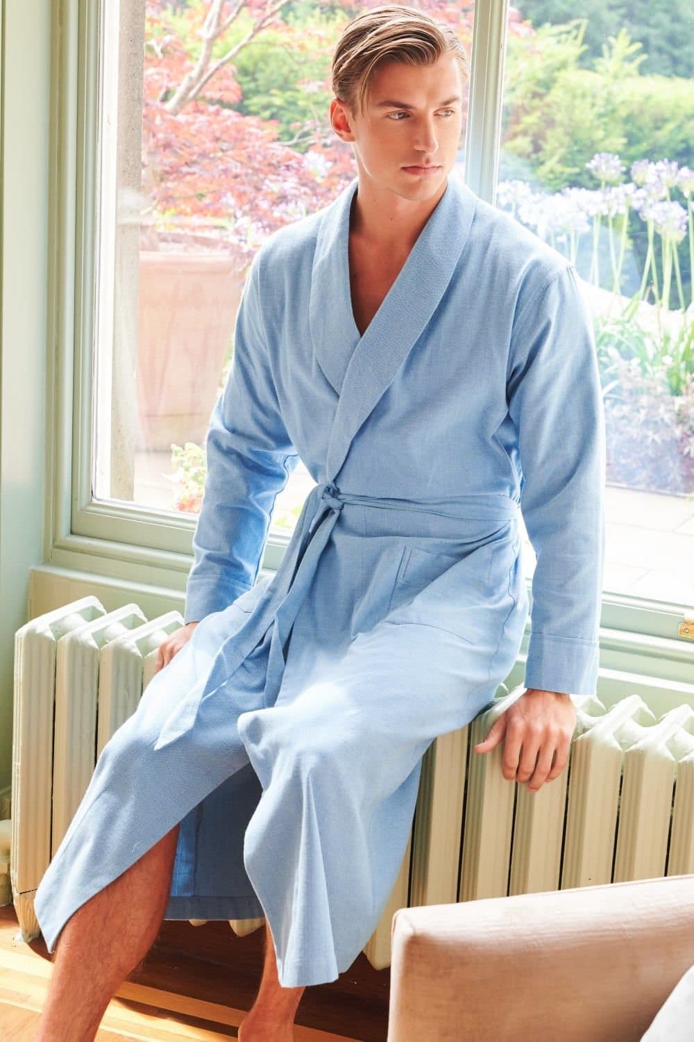 British Boxers British Boxers Men's "Sky Blue Herringbone" Brushed Cotton Dressing Gown