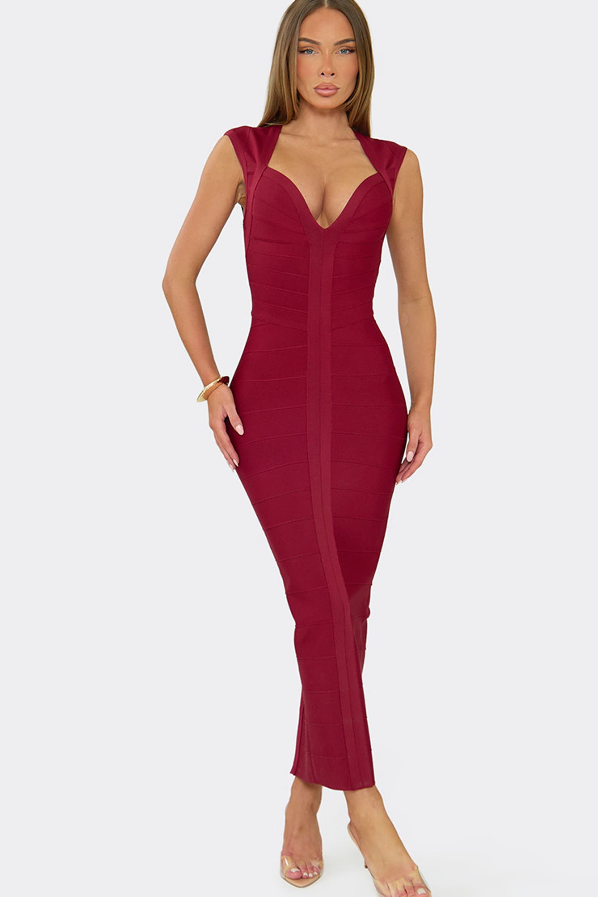 EGO EGO Women's Cap Sleeve Maxi Dress in Dark Red
