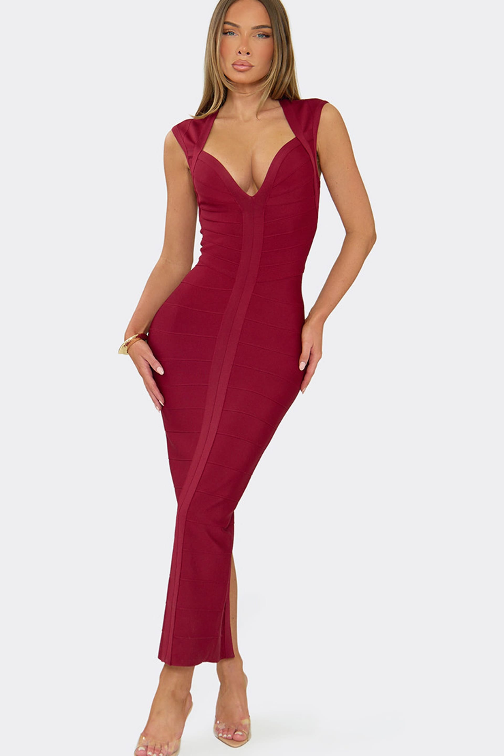 EGO EGO Women's Cap Sleeve Maxi Dress in Dark Red - 4