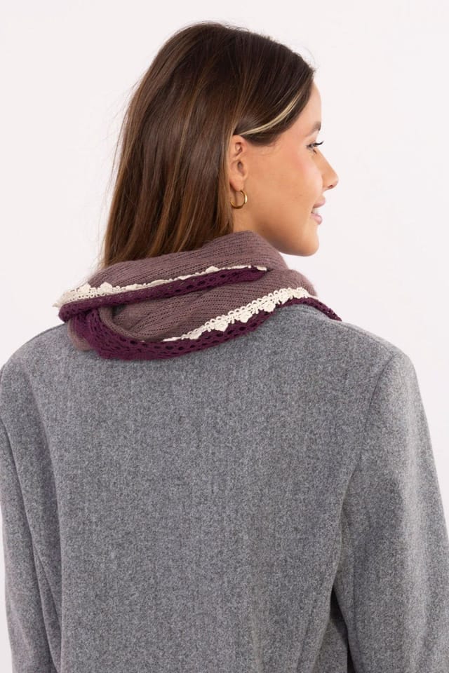 Love Lace Love Lace Women's Elegant Triangular Viscose Scarf with Lace Pearled Fringe Detail in Violet - 3