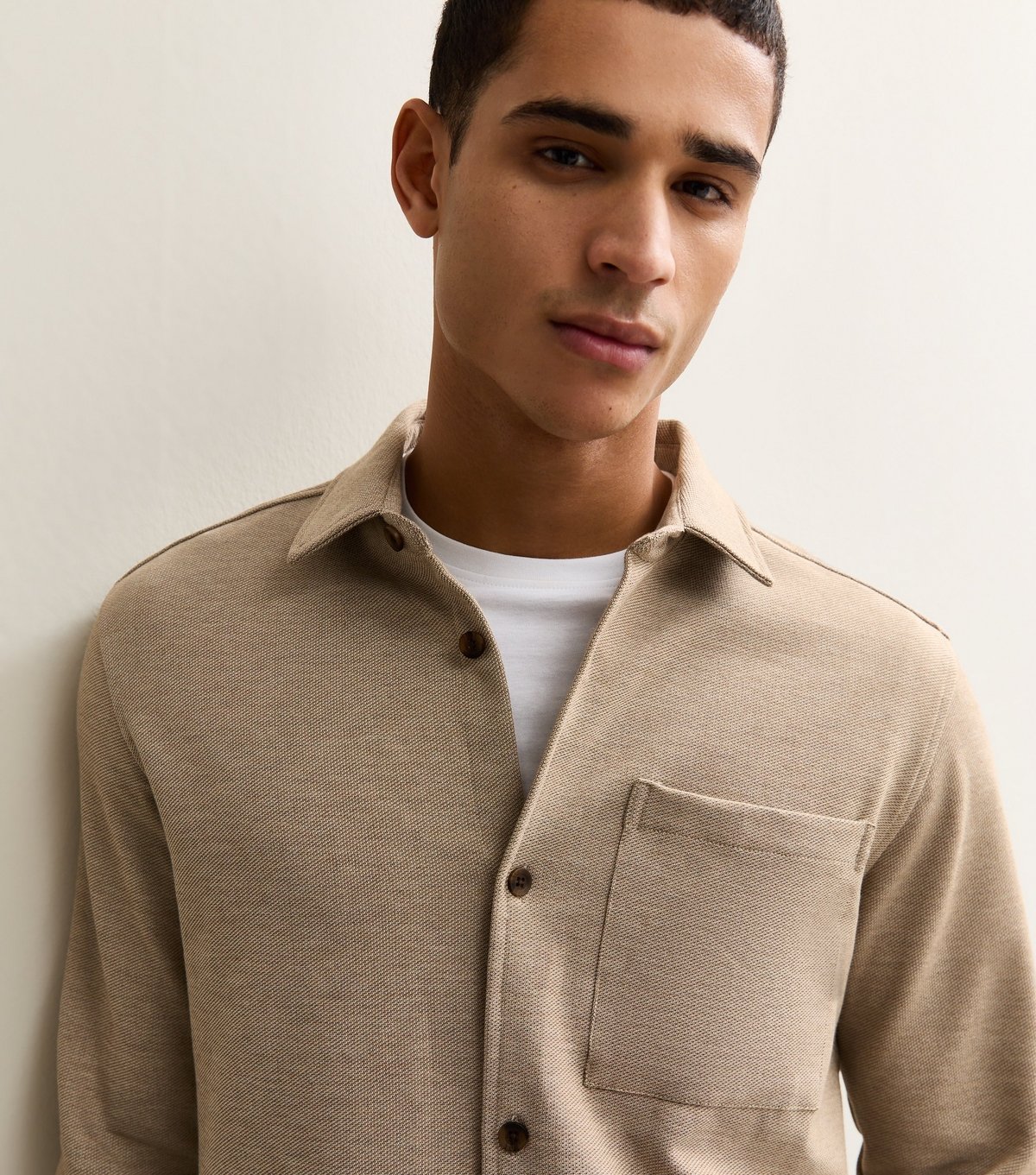 New Look Men's Stone Regular Knit Pique Overshirt New Look - 2