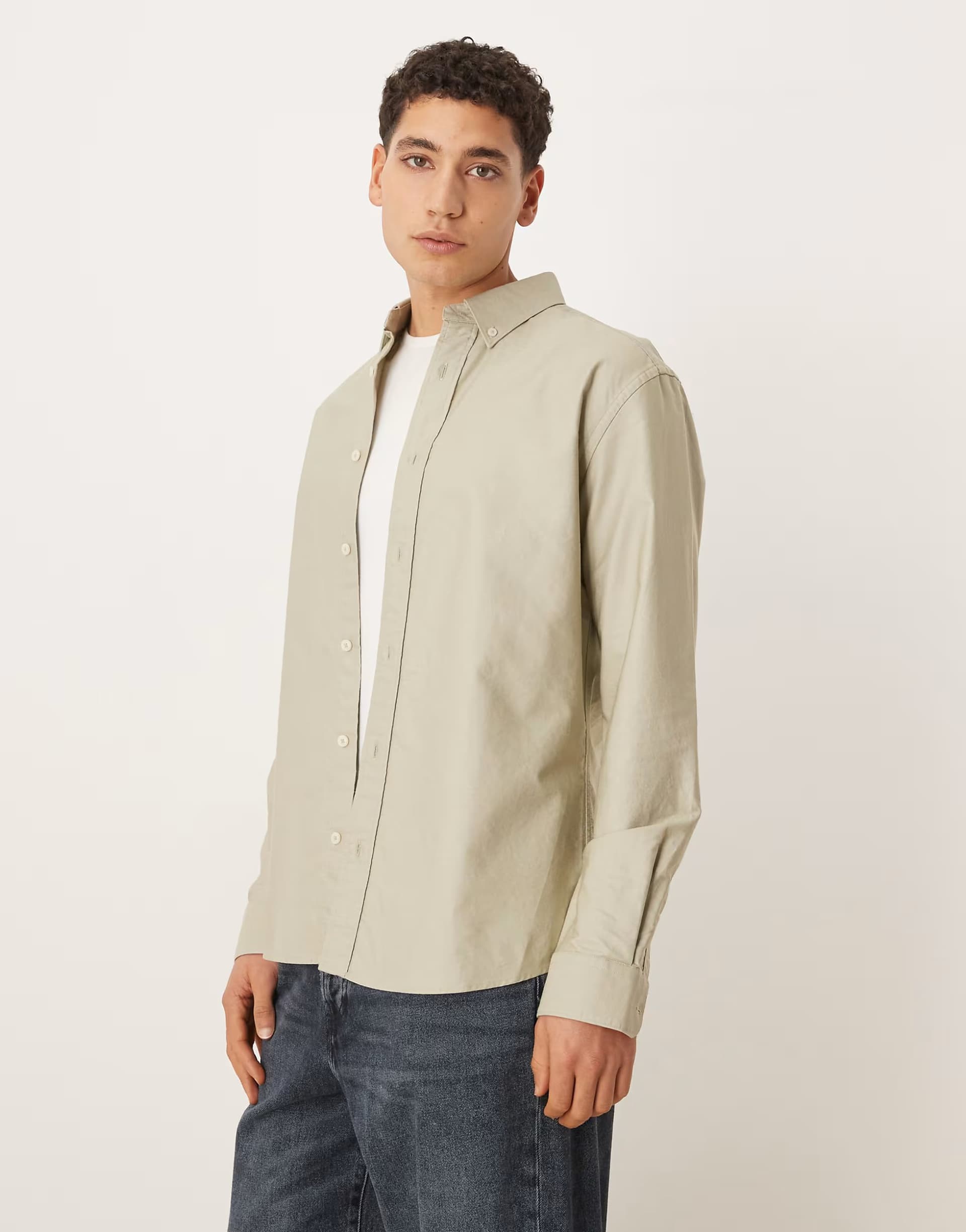 ASOS Mango 100% cotton shirt in light khaki