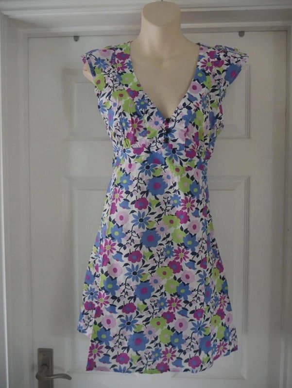 Carbon Carbon Dress Ladies Size 10 Multicoloured Daisy Cotton Summer Holiday Tea Dress