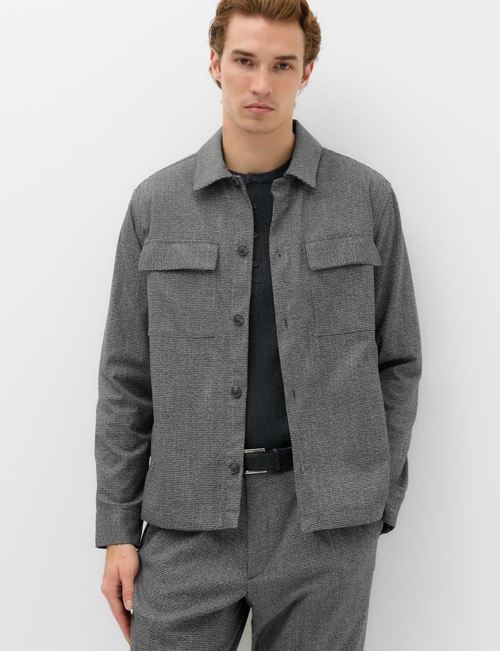 Marks & Spencer M&S Cotton Rich Puppytooth Overshirt Grey Mix