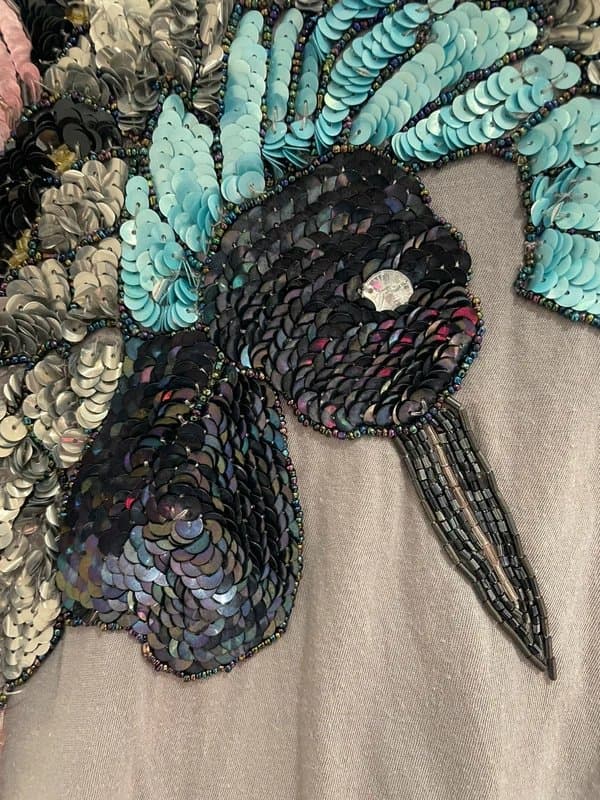 Topshop Topshop grey t-shirt features a colourful embellished sequin hummingbird motif.