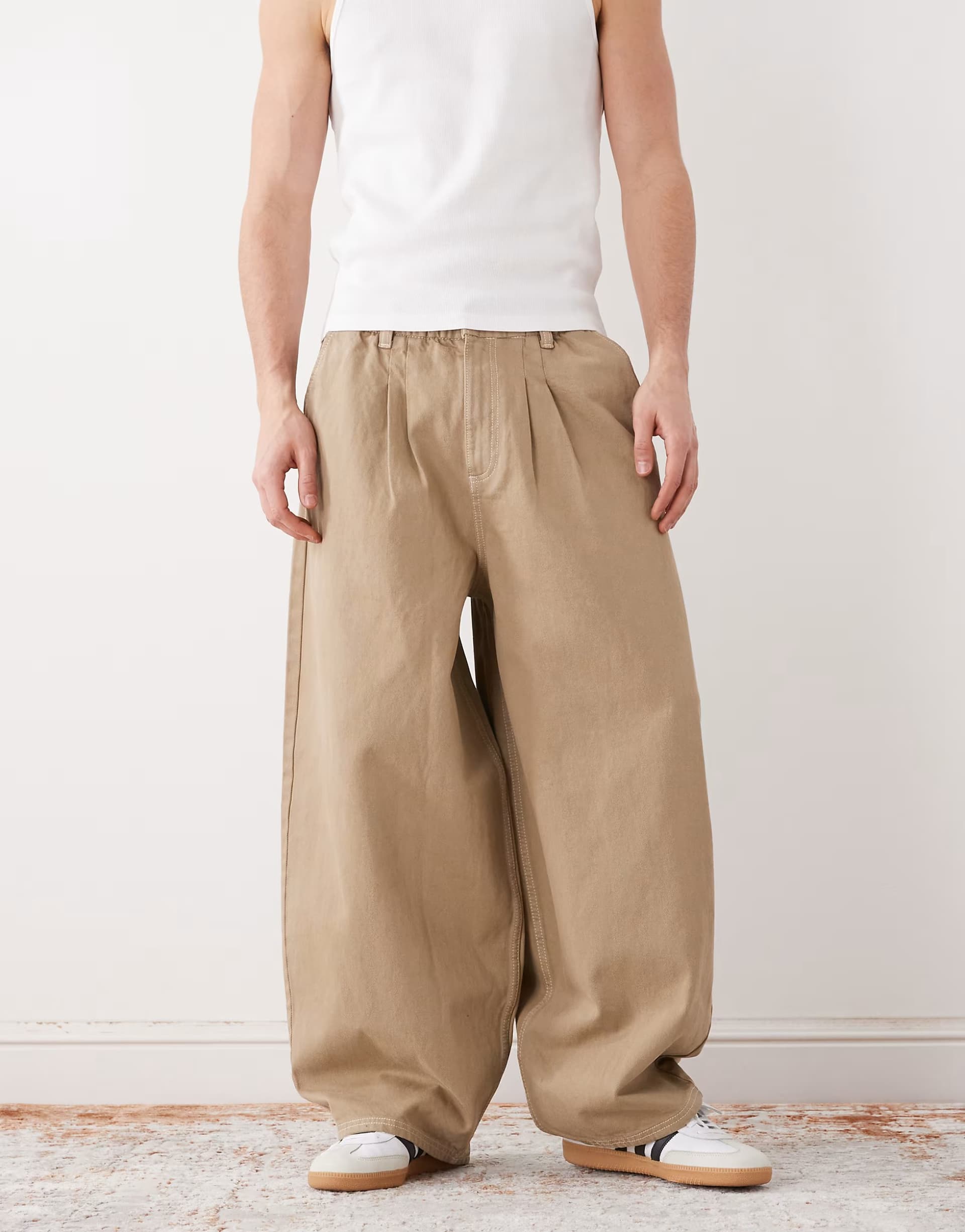 ASOS COLLUSION XL balloon pull on pleated trouser in stone
