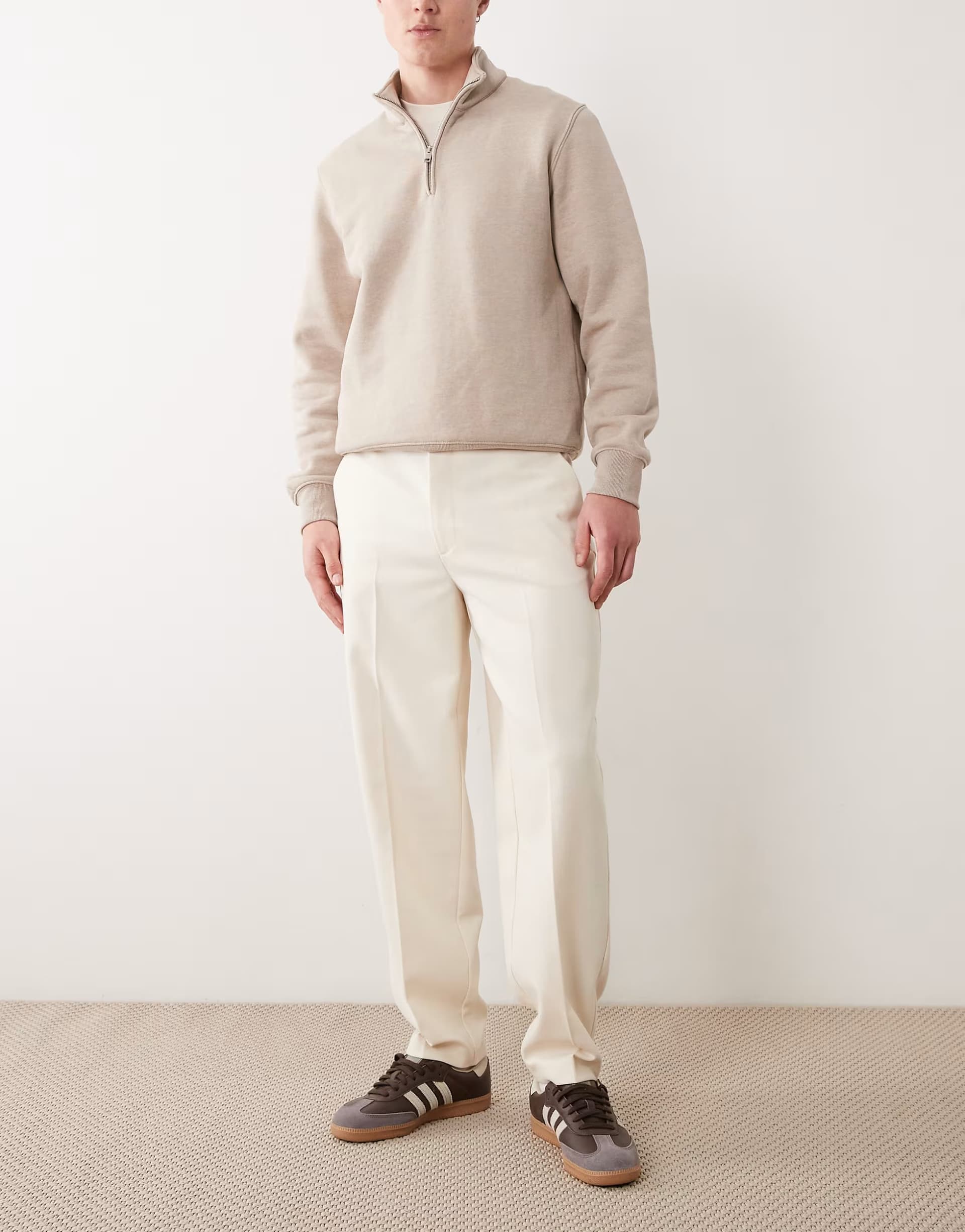 ASOS ASOS DESIGN smart oversized tapered trousers in ecru microtexture with side adjusters