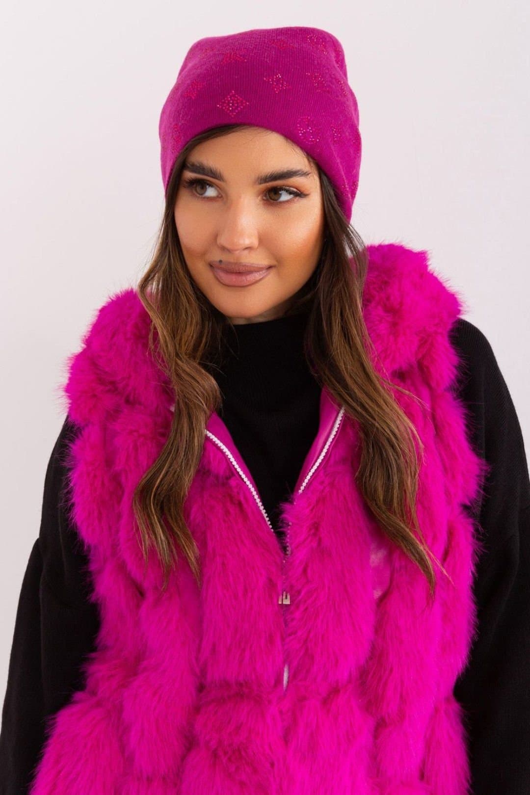 Love Lace Love Lace Women's Warm Winter Cashmere Beanie Hat with Rhinestone Decorative Trim in Pink