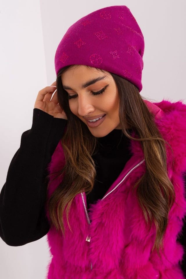 Love Lace Love Lace Women's Warm Winter Cashmere Beanie Hat with Rhinestone Decorative Trim in Pink - 2