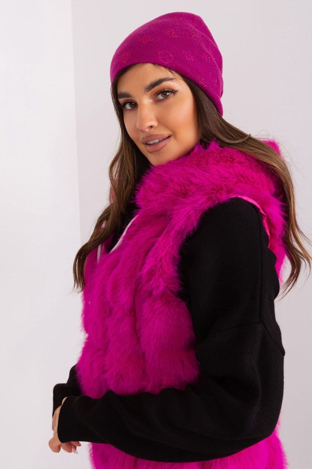 Love Lace Love Lace Women's Warm Winter Cashmere Beanie Hat with Rhinestone Decorative Trim in Pink - 4