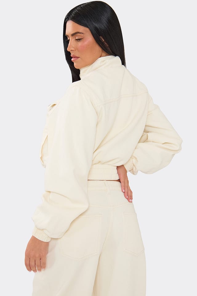 EGO EGO Women's Long Sleeve Denim Jacket in Cream - 2