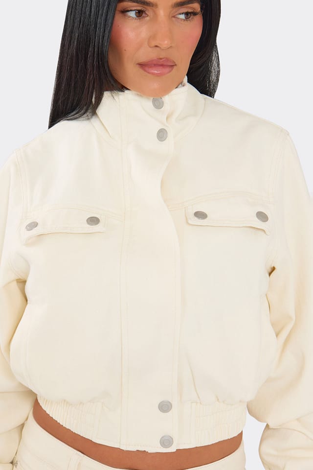 EGO EGO Women's Long Sleeve Denim Jacket in Cream - 3