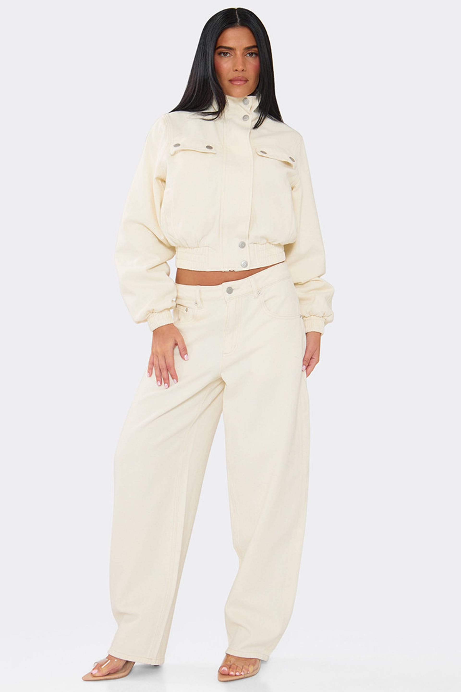 EGO EGO Women's Long Sleeve Denim Jacket in Cream - 4