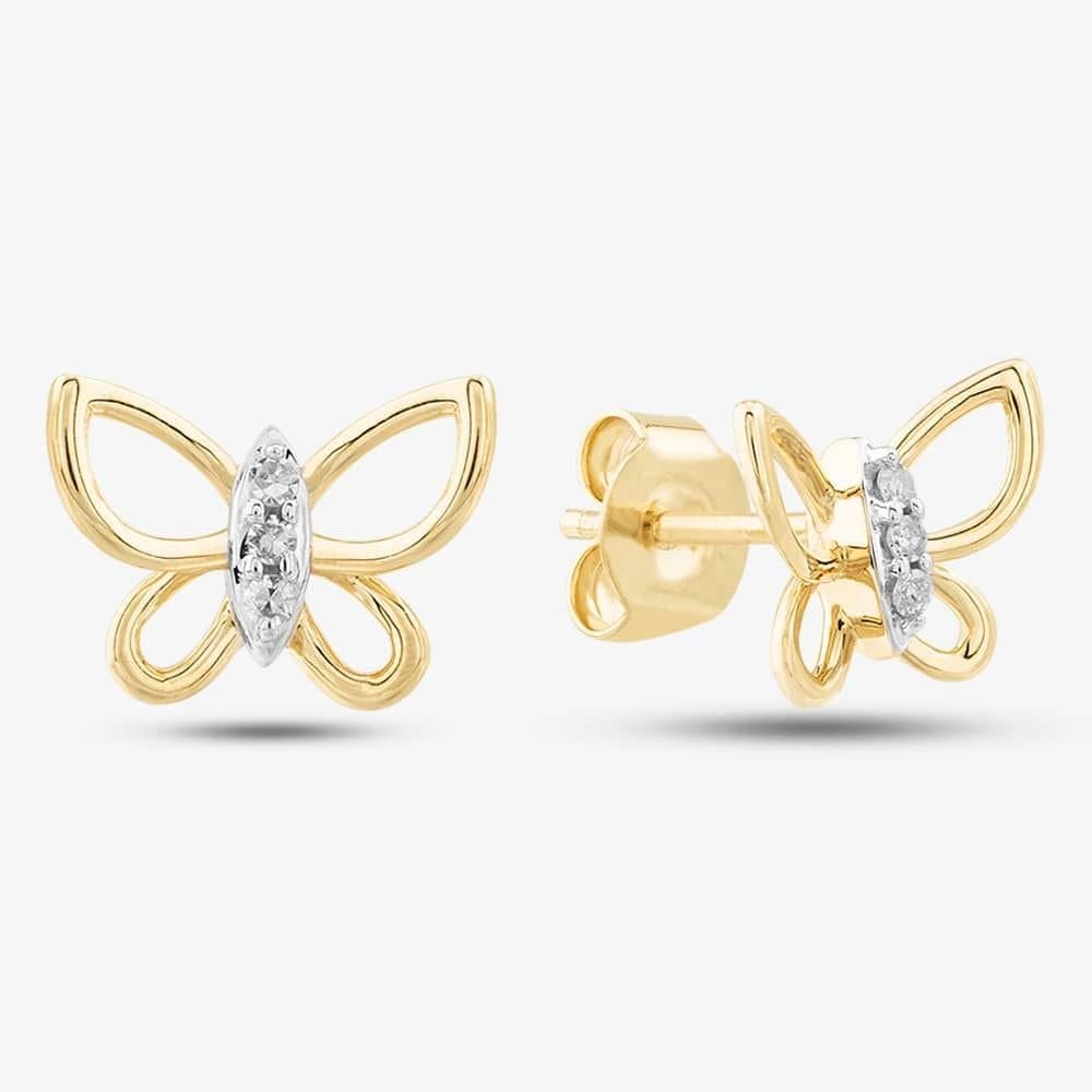 T.H.Baker T.H.Baker Yellow Gold Diamond Butterfly Stud Earrings