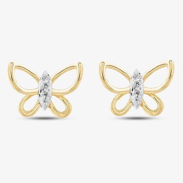 T.H.Baker T.H.Baker Women's 9ct Yellow Gold 0.05ct Brilliant Cut Diamond Butterfly Stud Earrings THE39305-05 (YG) - 2