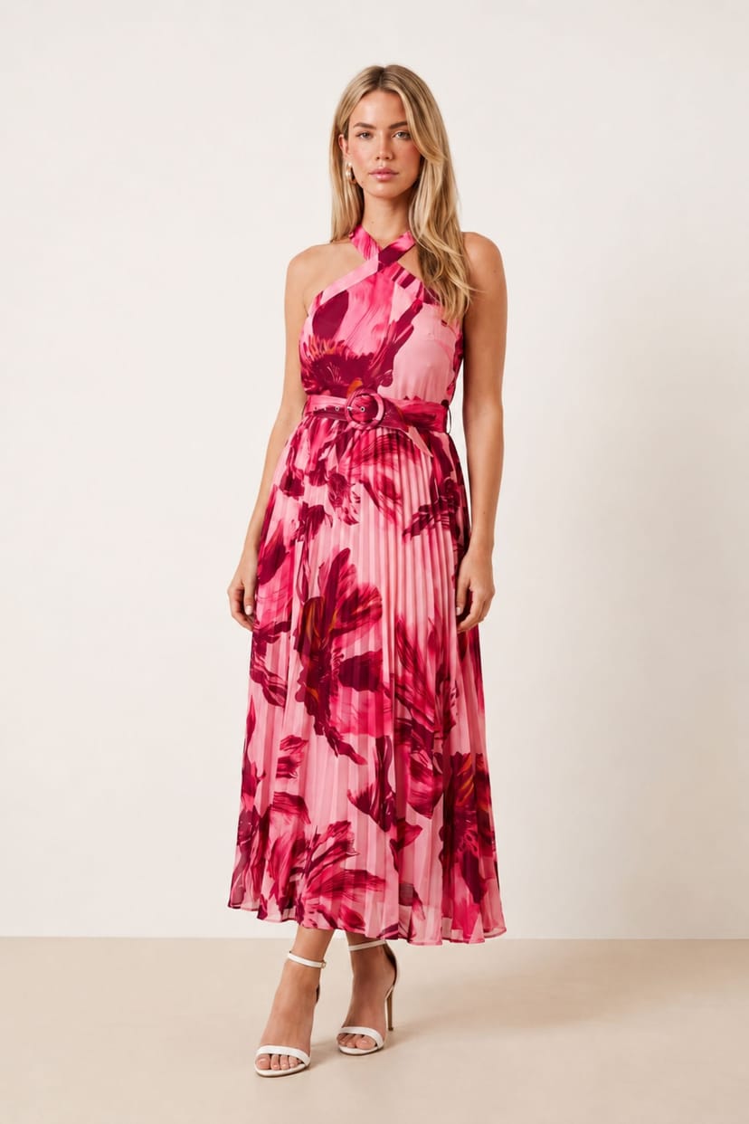 Style Cheat Style Cheat Women's Paige Pleat Dress in Floral Pink Print - 1