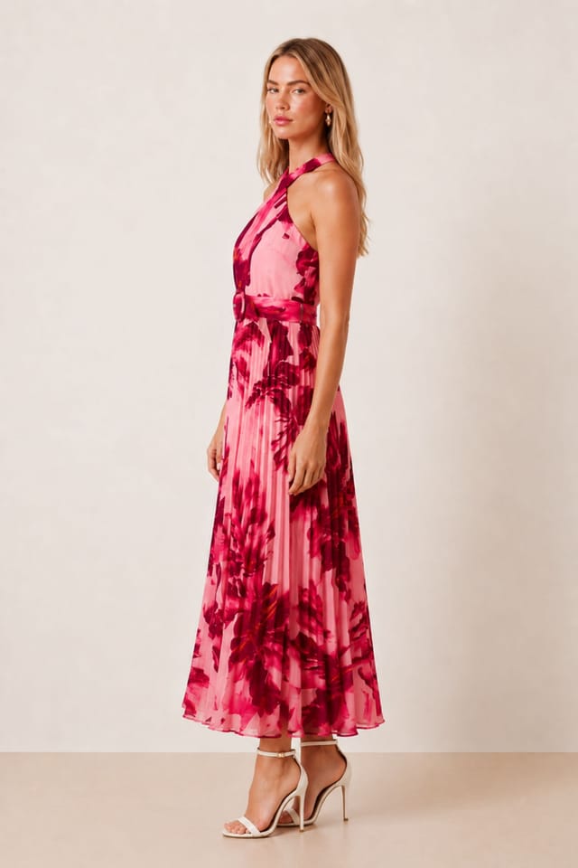 Style Cheat Style Cheat Women's Paige Pleat Dress in Floral Pink Print - 2