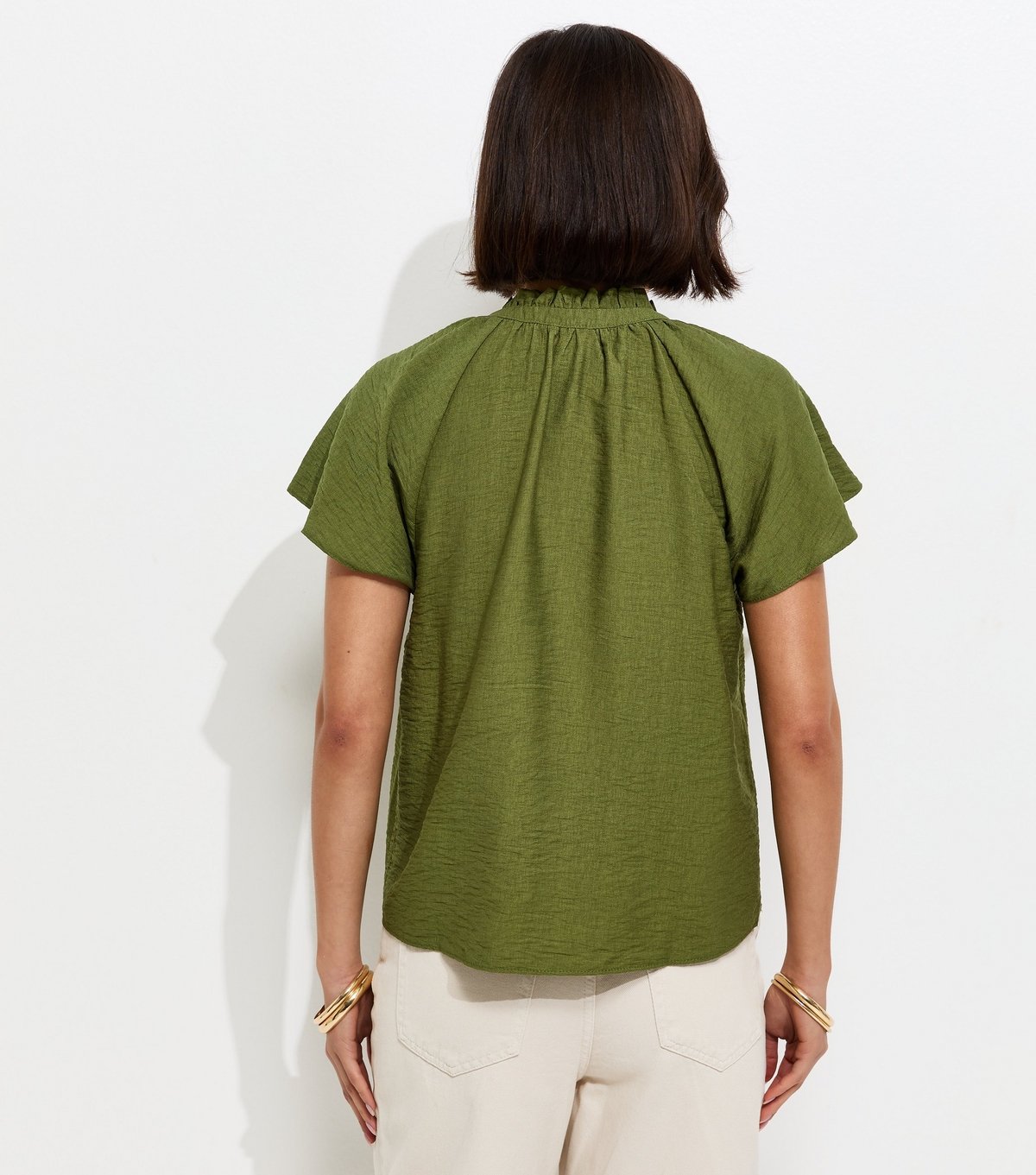 New Look Women's Green Crinkled Flutter Sleeve Blouse New Look - 4