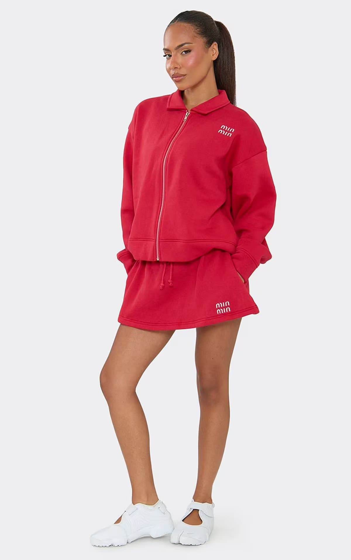 EGO Drawstring Waist Graphic Detail Mini Sweat Skort In Red, Women's Size UK 6