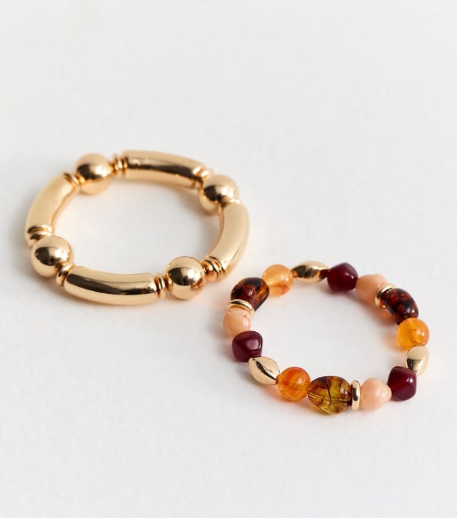 New Look Pack Of 2 Gold and Resin Bead Stretch Bracelet New Look - 3