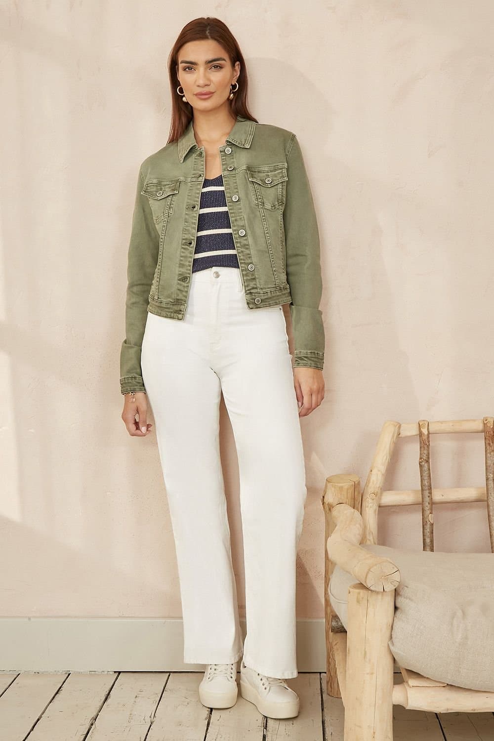 Yumi Yumi Green Stretch Cotton Denim Jacket