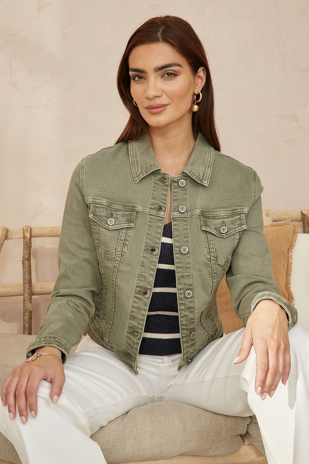 Yumi Yumi Women's Green Stretch Cotton Denim Jacket - 3