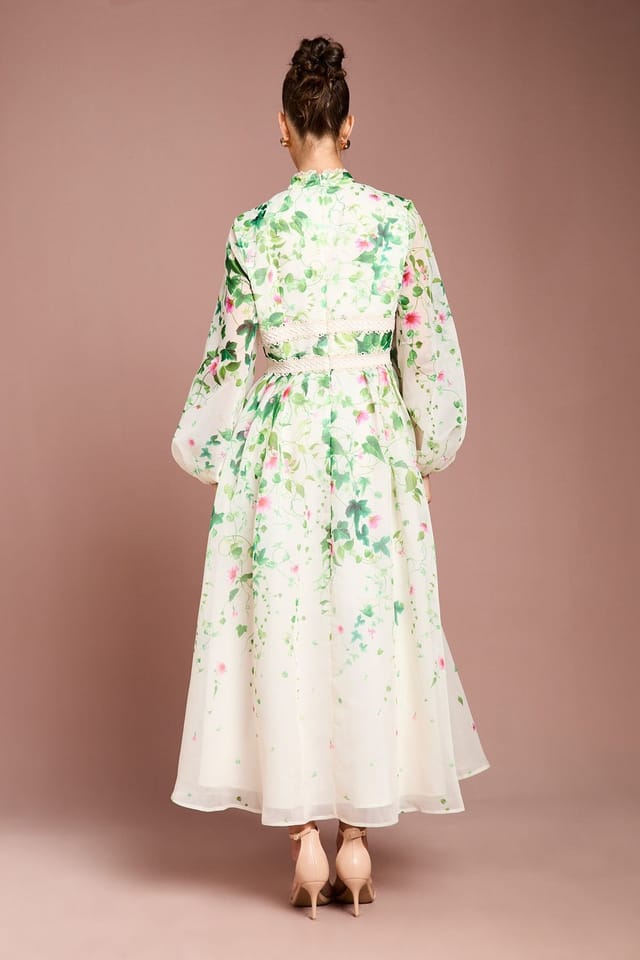 Coast Coast Women's Long Sleeve Placement Print Organza Midi Dress in Ivory - 3